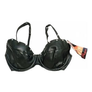 Risque Vegan Leather Pleather Studded Rivets Bra 38C Club Sexy Dancer
